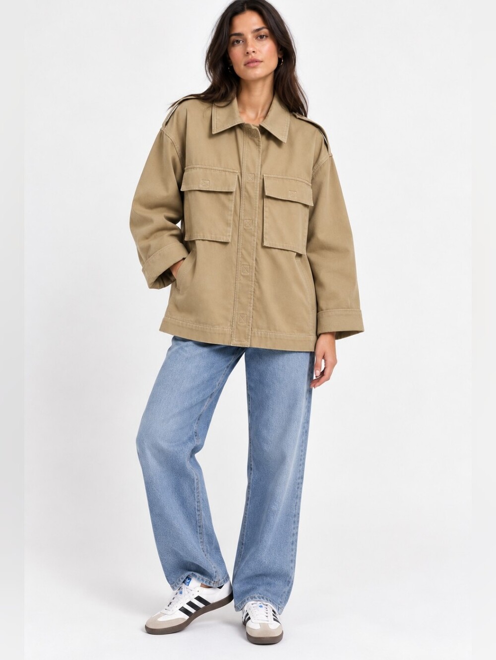 Zara Oversized Utility Jacket Khaki Tan 100% Cotton Size M-L